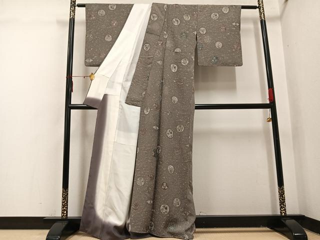 平和屋着物●上質な小紋　ろうけつ染　地紋起こし　草花文　正絹　逸品　AABI7458ph