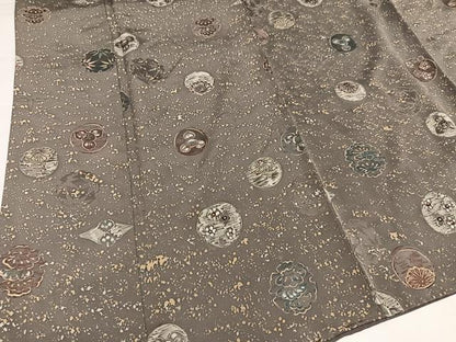 平和屋着物●上質な小紋　ろうけつ染　地紋起こし　草花文　正絹　逸品　AABI7458ph