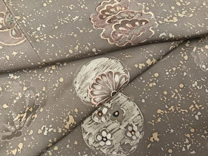 平和屋着物●上質な小紋　ろうけつ染　地紋起こし　草花文　正絹　逸品　AABI7458ph