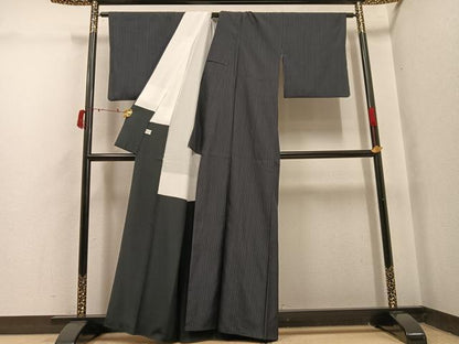 平和屋着物●お召　縞　正絹　逸品　AABI7459ph