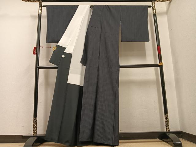 平和屋着物●お召　縞　正絹　逸品　AABI7459ph