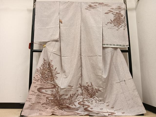 平和屋着物●京友禅の第一人者　松井青々　本場大島紬　染大島　訪問着　刺繍　流水草花文　金彩　仮絵羽　正絹　逸品　未使用　AABI7460ph