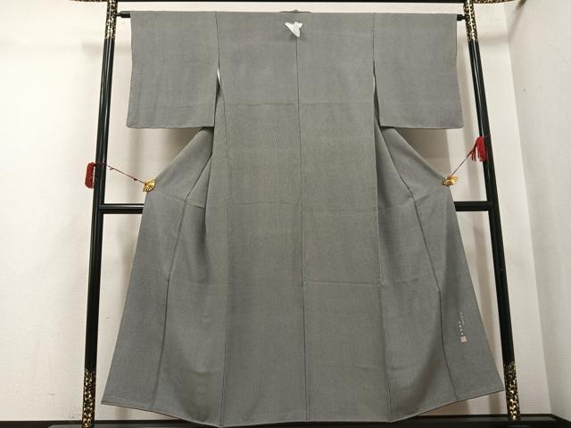 平和屋着物●伝統工芸士　廣瀬雄望　江戸小紋　万筋　黒色×灰色　正絹　逸品　AABI7462ph