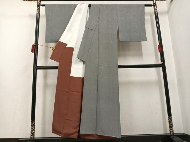 平和屋着物●伝統工芸士　廣瀬雄望　江戸小紋　万筋　黒色×灰色　正絹　逸品　AABI7462ph