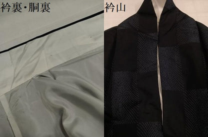 平和屋着物●上質な紬　市松　正絹　逸品　AABI7463ph