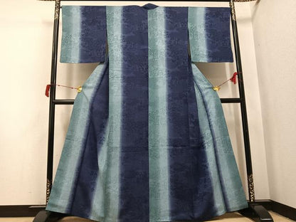 平和屋着物●上質な小紋　更紗草花地紋　暈し染め　胴抜き仕立て　正絹　逸品　AABI7466ph
