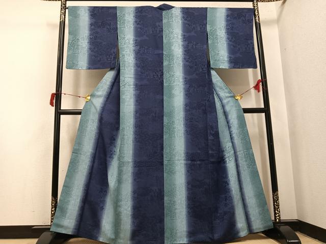 平和屋着物●上質な小紋　更紗草花地紋　暈し染め　胴抜き仕立て　正絹　逸品　AABI7466ph