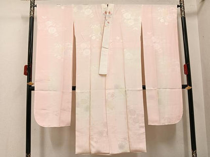 平和屋着物●振袖用長襦袢　袷　草花地紋　暈し染め　半衿刺繍　正絹　逸品　AABI7467ph