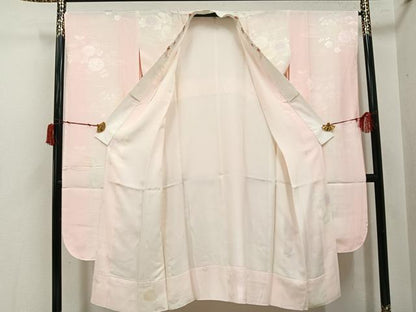 平和屋着物●振袖用長襦袢　袷　草花地紋　暈し染め　半衿刺繍　正絹　逸品　AABI7467ph