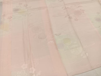 平和屋着物●振袖用長襦袢　袷　草花地紋　暈し染め　半衿刺繍　正絹　逸品　AABI7467ph