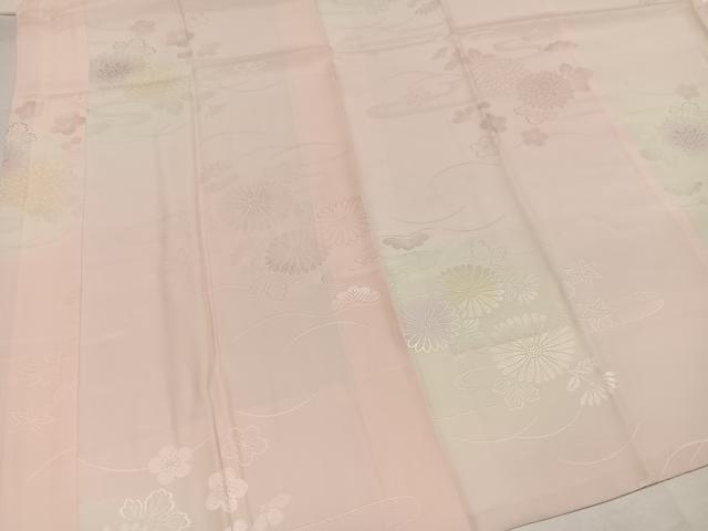 平和屋着物●振袖用長襦袢　袷　草花地紋　暈し染め　半衿刺繍　正絹　逸品　AABI7467ph