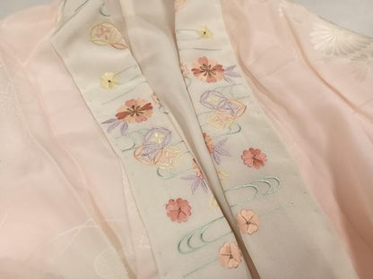 平和屋着物●振袖用長襦袢　袷　草花地紋　暈し染め　半衿刺繍　正絹　逸品　AABI7467ph