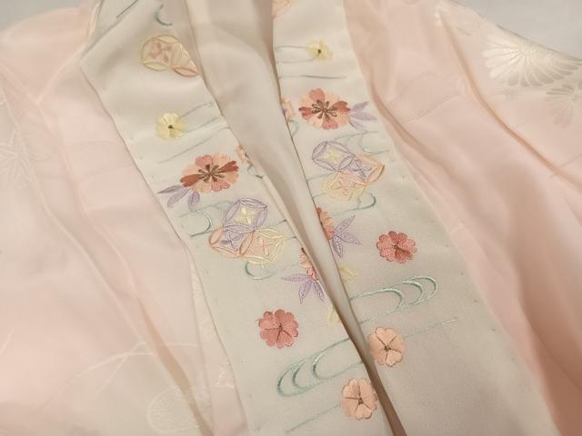 平和屋着物●振袖用長襦袢　袷　草花地紋　暈し染め　半衿刺繍　正絹　逸品　AABI7467ph