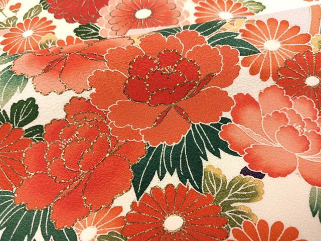 平和屋着物●豪華振袖　駒刺繍　草花冊子文　暈し染め　金彩　正絹　逸品　AABI7468ph