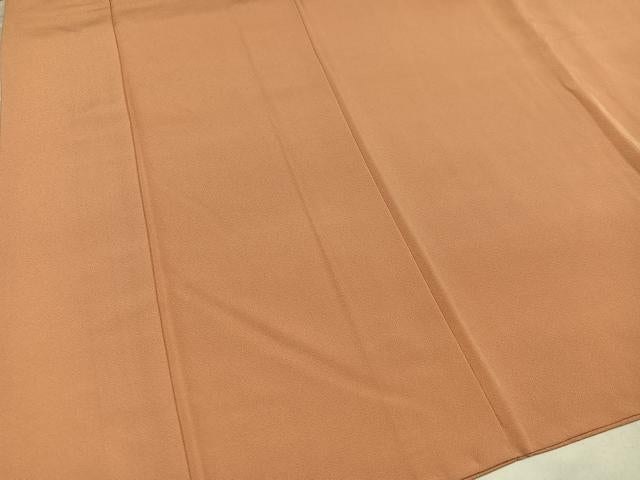 平和屋着物●上質な色無地　深支子色　白寿ちりめん　反端付き　正絹　逸品　AABI7469ph