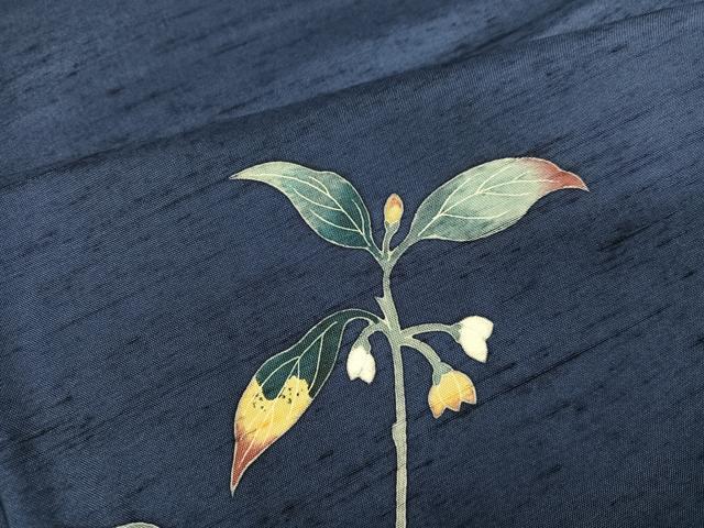 平和屋着物●十日町友禅作家　岡村蒼風　訪問着　友禅　作家物　紬地　枝花文　正絹　逸品　AABI7471ph