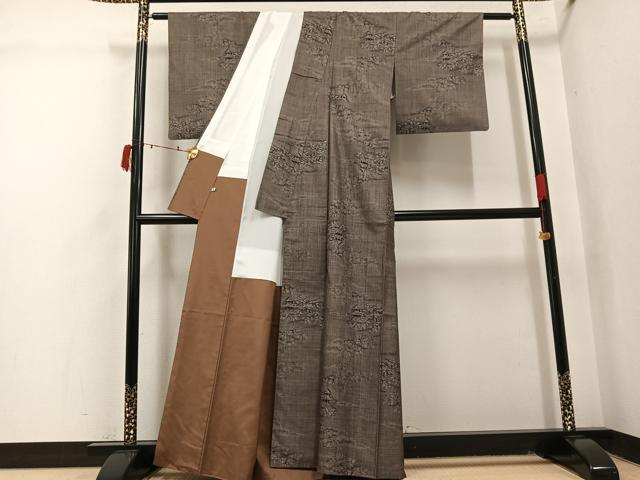 平和屋着物●本場大島紬　カタス9マルキ　風景草木文　正絹　逸品　AABI7472ph