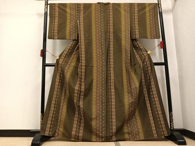 平和屋着物●上質な紬　麻の葉間道　正絹　逸品　AABI7474ph