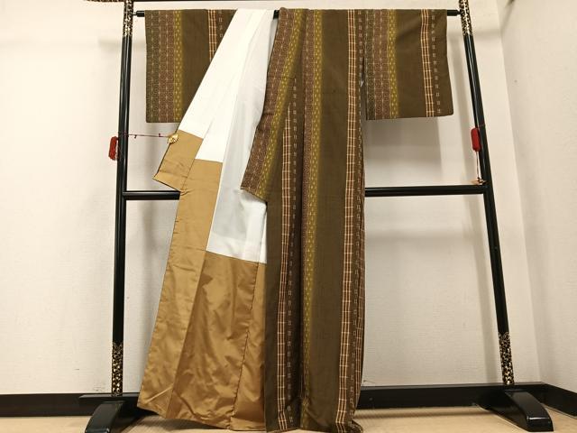 平和屋着物●上質な紬　麻の葉間道　正絹　逸品　AABI7474ph