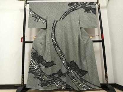 平和屋着物●訪問着　総絞り　草花文　黒地　鈴乃屋扱い　正絹　逸品　未使用　AABI7477ph