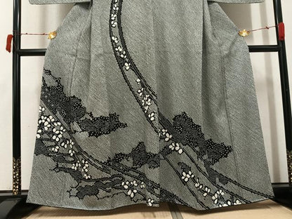 平和屋着物●訪問着　総絞り　草花文　黒地　鈴乃屋扱い　正絹　逸品　未使用　AABI7477ph