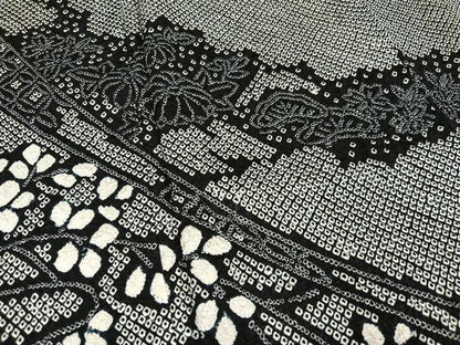 平和屋着物●訪問着　総絞り　草花文　黒地　鈴乃屋扱い　正絹　逸品　未使用　AABI7477ph