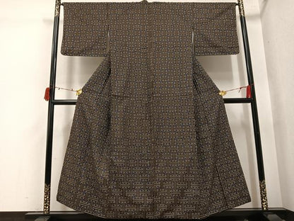 平和屋着物●本場大島紬　龍郷絣　秋名バラ　正絹　逸品　AABI7479ph