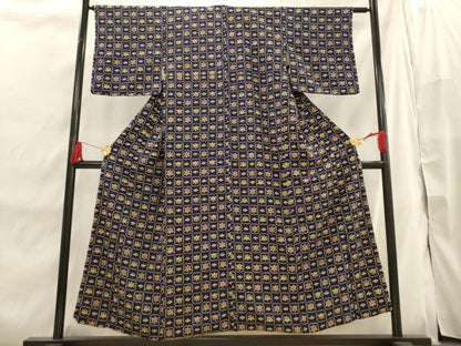 平和屋着物■上質な小紋　格子桐文　正絹　逸品　AABI7482br