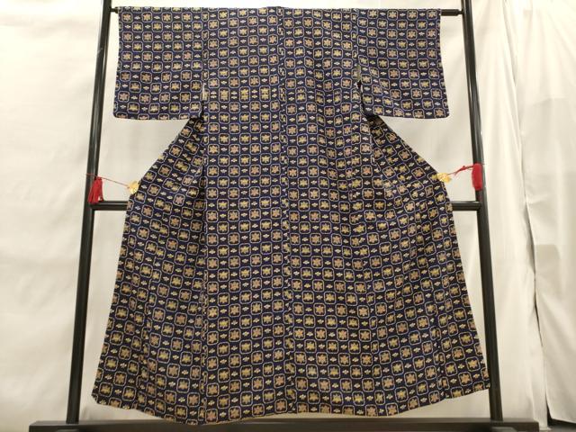 平和屋着物■上質な小紋　格子桐文　正絹　逸品　AABI7482br
