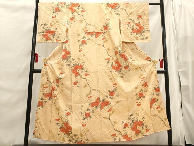 平和屋着物■上質な小紋 竹垣枝花文 金彩 正絹 逸品 AABI7484br