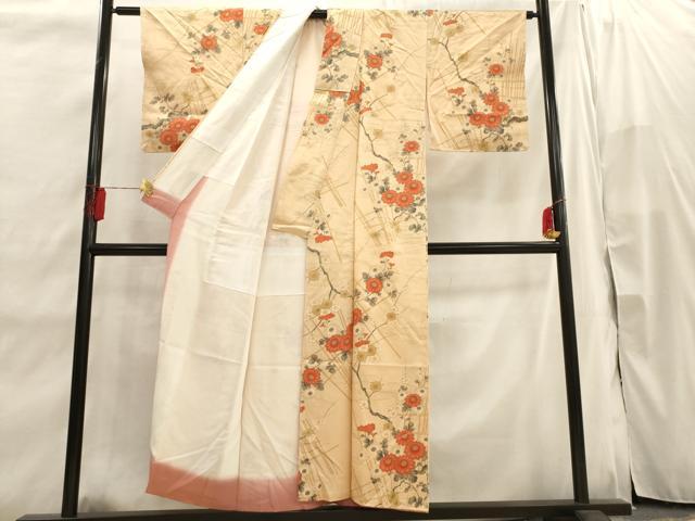 平和屋着物■上質な小紋 竹垣枝花文 金彩 正絹 逸品 AABI7484br