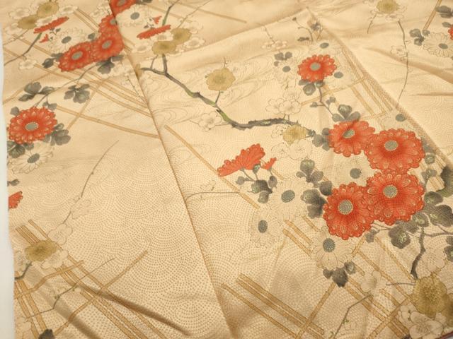 平和屋着物■上質な小紋 竹垣枝花文 金彩 正絹 逸品 AABI7484br