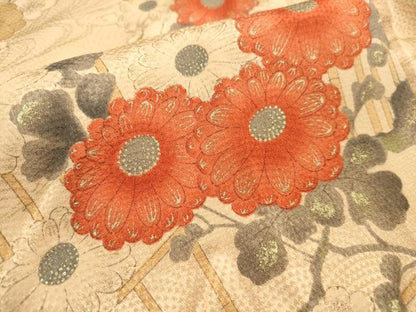 平和屋着物■上質な小紋 竹垣枝花文 金彩 正絹 逸品 AABI7484br