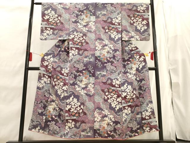 平和屋着物■上質な小紋 御所車霞花文 金彩 正絹 逸品 AABI7485br
