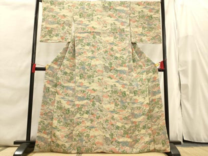平和屋着物■上質な小紋 風景文 鬼しぼ縮緬 正絹 逸品 AABI7498br