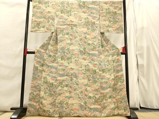 平和屋着物■上質な小紋 風景文 鬼しぼ縮緬 正絹 逸品 AABI7498br