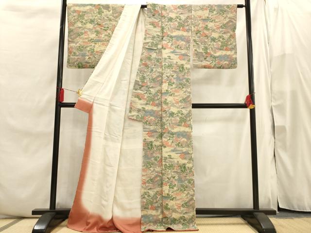 平和屋着物■上質な小紋 風景文 鬼しぼ縮緬 正絹 逸品 AABI7498br