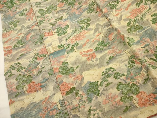 平和屋着物■上質な小紋 風景文 鬼しぼ縮緬 正絹 逸品 AABI7498br