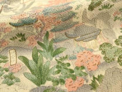 平和屋着物■上質な小紋 風景文 鬼しぼ縮緬 正絹 逸品 AABI7498br