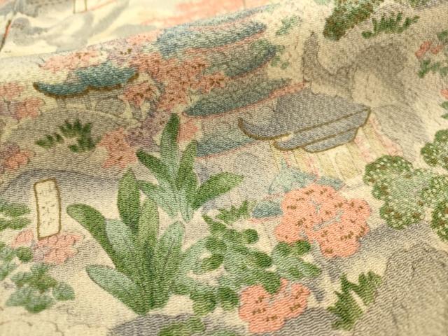 平和屋着物■上質な小紋 風景文 鬼しぼ縮緬 正絹 逸品 AABI7498br