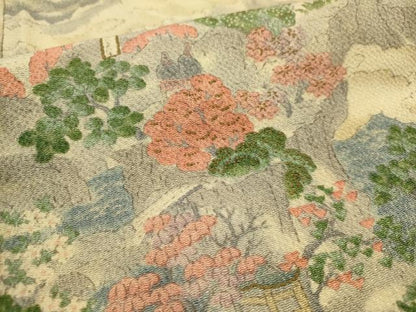 平和屋着物■上質な小紋 風景文 鬼しぼ縮緬 正絹 逸品 AABI7498br