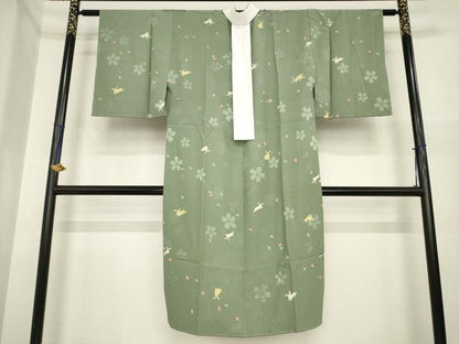 平和屋着物●京草木染　長襦袢　無双仕立て　うさぎ　兎　桜　反端付き　正絹　逸品　未使用　AABI7523ck