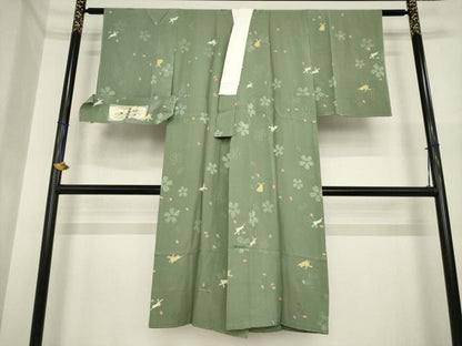 平和屋着物●京草木染　長襦袢　無双仕立て　うさぎ　兎　桜　反端付き　正絹　逸品　未使用　AABI7523ck