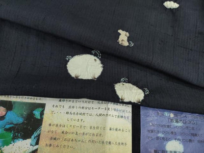 平和屋着物●赤城紬　訪問着　絞り　牧場のひつじ　やまと誂製　反端付き　正絹　逸品　AABI7524ck