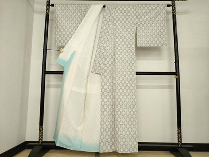 平和屋着物●上質な紬　市松文　正絹　逸品　AABI7529ck