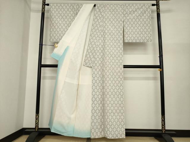 平和屋着物●上質な紬　市松文　正絹　逸品　AABI7529ck