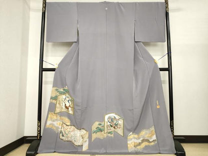 平和屋着物●金彩友禅作家　金彩の魔術師　堀省平　金煌織　色留袖　本金使用　風人雷神　正絹　逸品　AABI7531ck