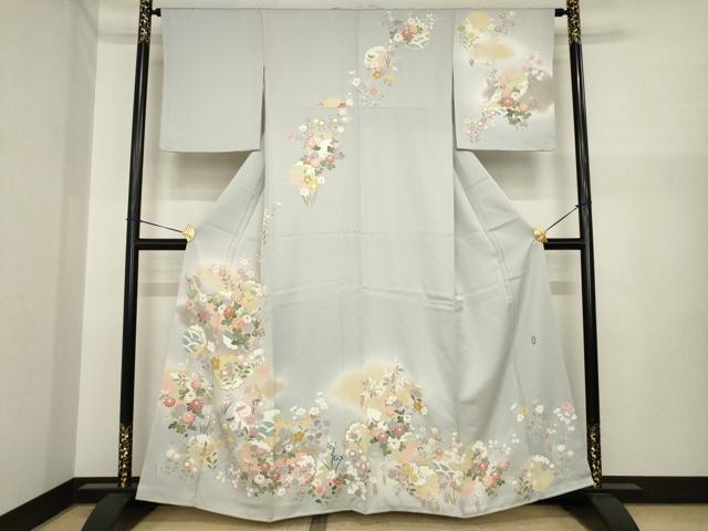平和屋着物●宝生富美子　訪問着　友禅　駒刺繍　雪輪花文　暈し染め　金彩　正絹　逸品　AABI7533ck