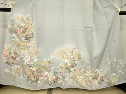平和屋着物●宝生富美子　訪問着　友禅　駒刺繍　雪輪花文　暈し染め　金彩　正絹　逸品　AABI7533ck