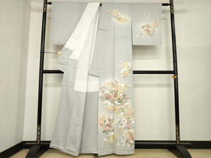 平和屋着物●宝生富美子　訪問着　友禅　駒刺繍　雪輪花文　暈し染め　金彩　正絹　逸品　AABI7533ck